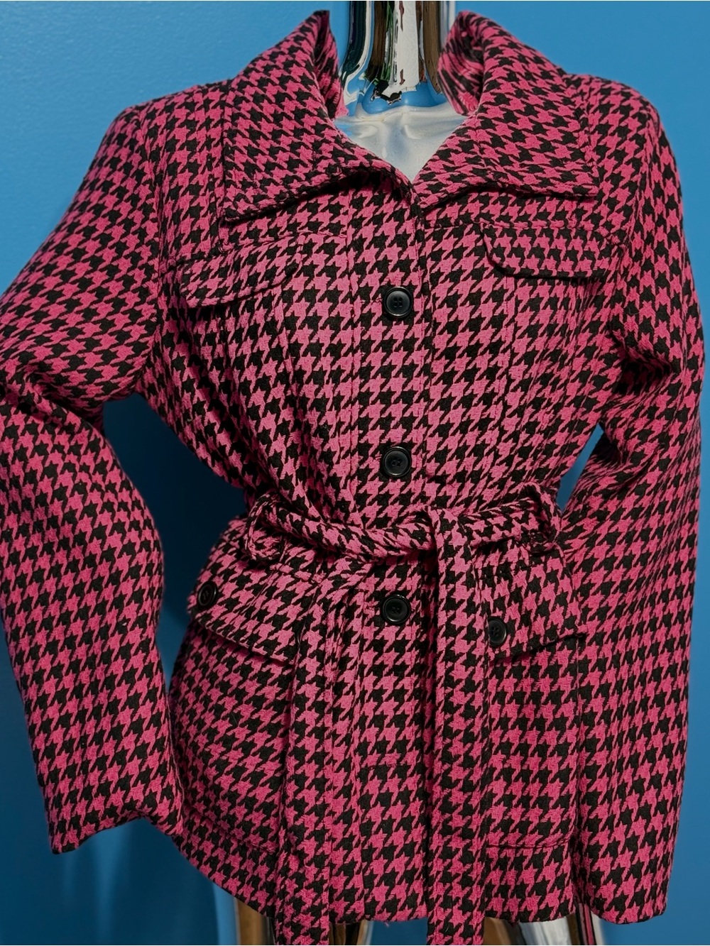 BONGO Pink and Black Houndstooth Women's Jacket
